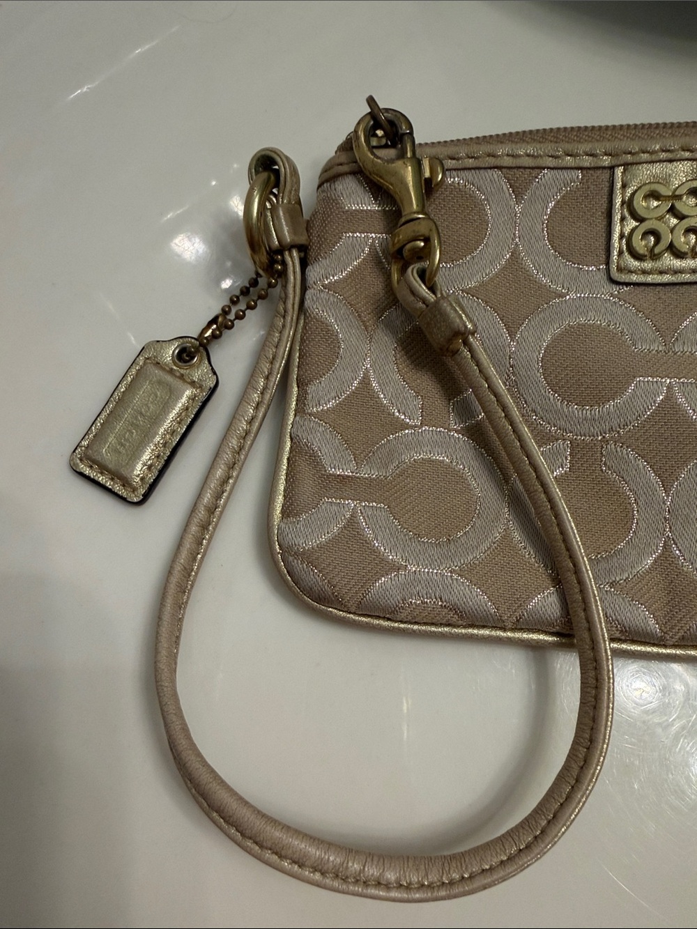 Coach Champagne Signature Wristlet with Gold Hardware - Picture 3 of 8